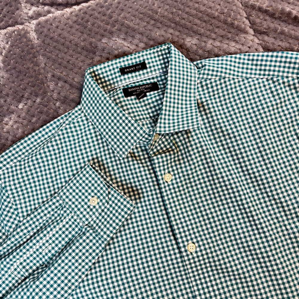 Banana Republic Teal Checkered Men's Shirt